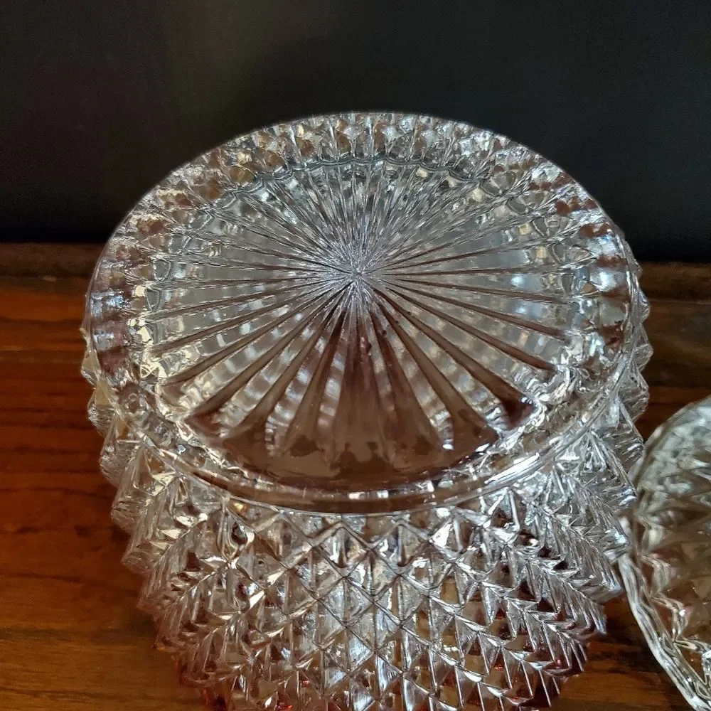 Vintage Diamond Point Clear with Ruby Rim Band Ice Bucket Indiana Glass